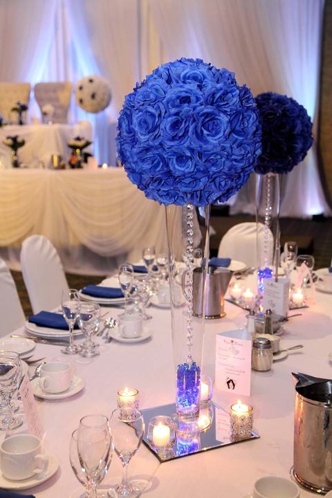 Blue rose ball tall centerpiece