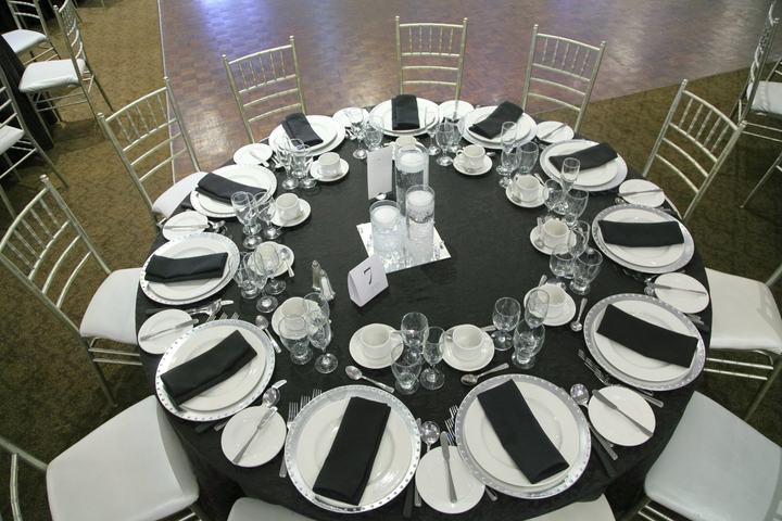 Overhead black and white table setting