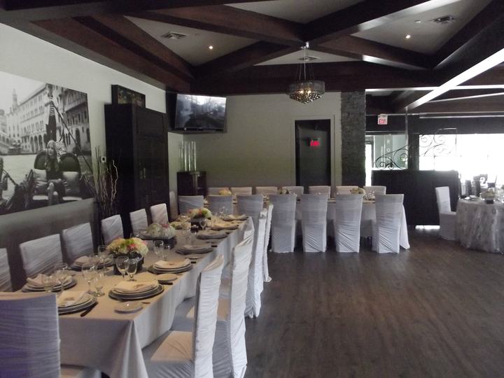 Private dining room set for a long-table dinner
