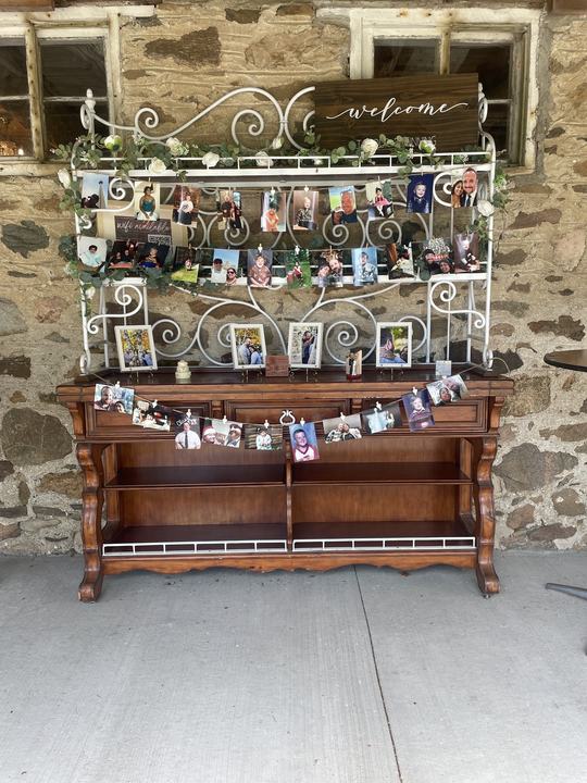 Vintage hutch photo display 'welcome'
