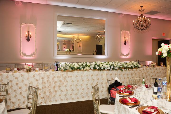 Head table long floral runner, mirrors